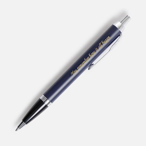 Ручка шариковая Parker IM Core Matte Blue CT, темно-синяя с черным: лазерная гравировка — пример готового нанесения, фото 1 из 2