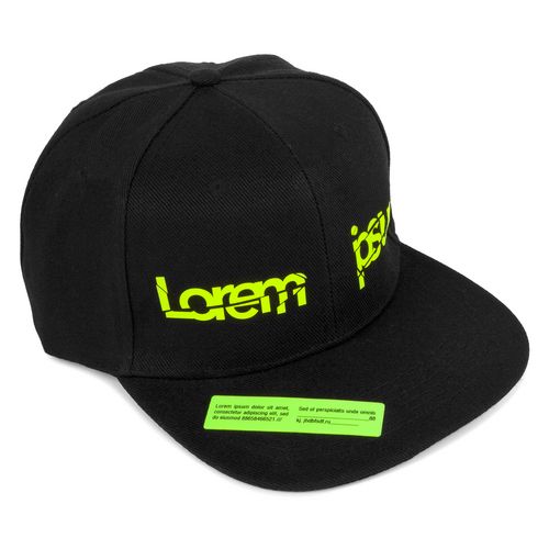 Бейсболка Snapback с прямым козырьком, черная: флекс и dtf-печать — пример готового нанесения, фото 1 из 10