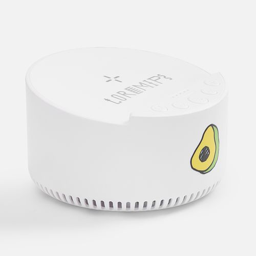 Bluetooth-колонка с беспроводной зарядкой relaxTime, белая: уф-dtf и уф-лазерная гравировка — пример готового нанесения, фото 1 из 5
