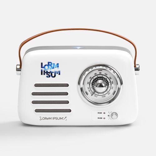 Bluetooth-колонка с радио Retronica, белая: уф-dtf и тампопечать — пример готового нанесения, фото 1 из 5