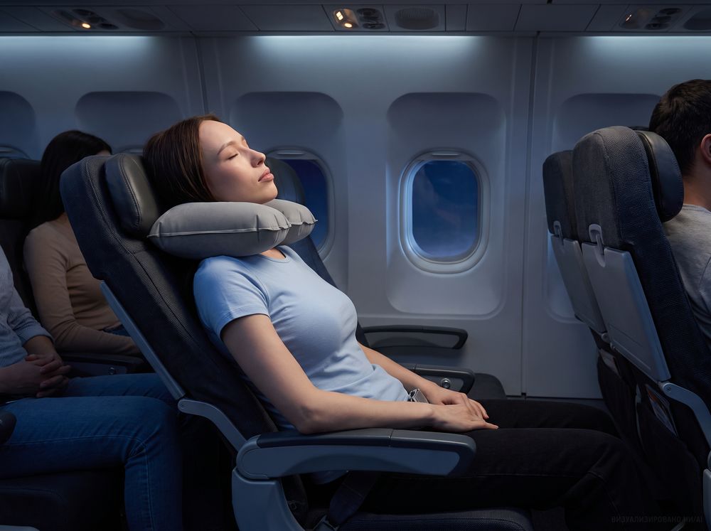 Надувная подушка под шею в чехле Sleep, темно-серая — фотография товара 5 из 5