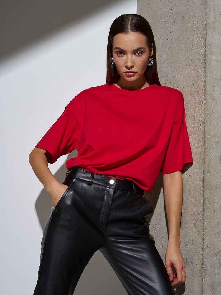 Футболка Oversize Premium, красная — хлопок 100%, гребенная пряжа; джерси, плотность 180 г/м²