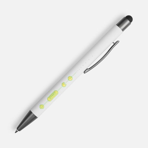 Ручка шариковая Atento Soft Touch со стилусом, белая: уф-печать — пример готового нанесения, фото 1 из 4