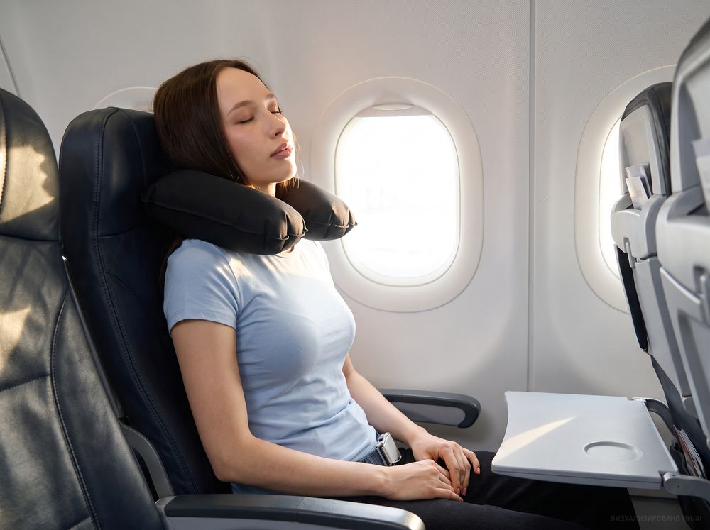 Надувная подушка под шею в чехле Sleep, черная — фотография товара 4 из 4