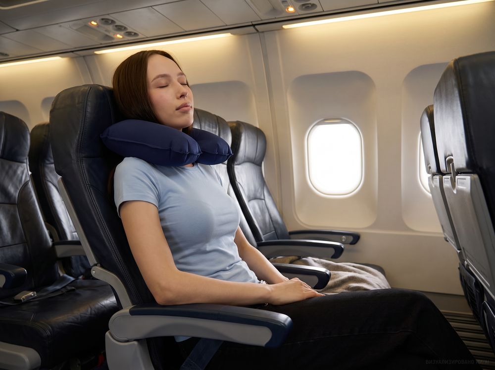 Надувная подушка под шею в чехле Sleep, темно-синяя — фотография товара 4 из 4