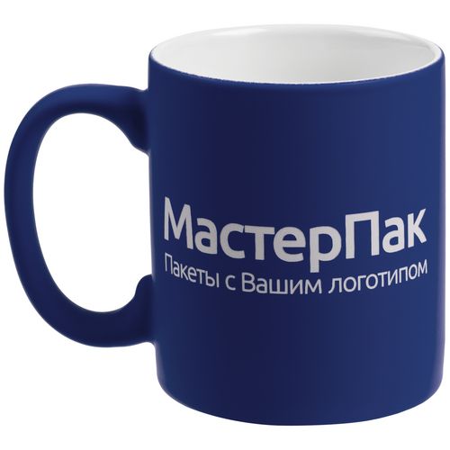 Кружка Promo Soft с покрытием софт-тач, синяя: круговая гравировка — пример готового нанесения, фото 1 из 12