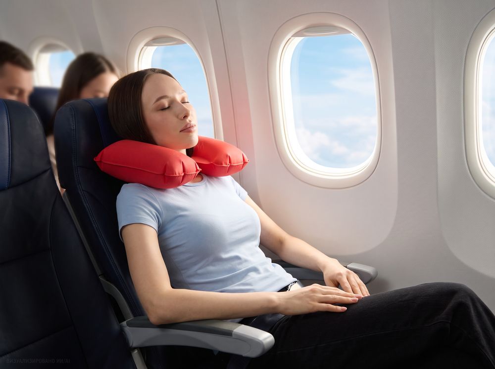 Надувная подушка под шею в чехле Sleep, красная — фотография товара 4 из 4