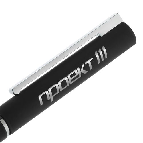 Ручка шариковая Blade Soft Touch, черная: лазерная гравировка — пример готового нанесения, фото 1 из 4