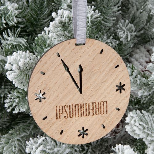 Деревянная подвеска Christmate, часы: лазерная гравировка — пример готового нанесения, фото 1 из 4