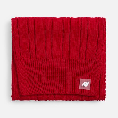 Шарф Knit Beat, красный: шелкотрансфер на лейбл и 16555.00 лейбл из пвх kare, прозрачный — пример готового нанесения, фото 1 из 2