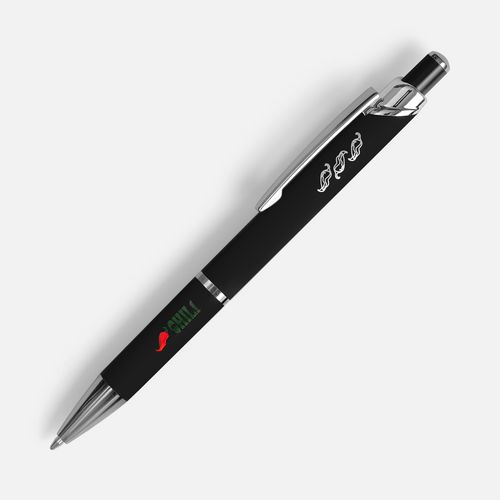 Ручка шариковая Chromos Soft Touch, черная: лазерная гравировка и уф-печать — пример готового нанесения, фото 1 из 4