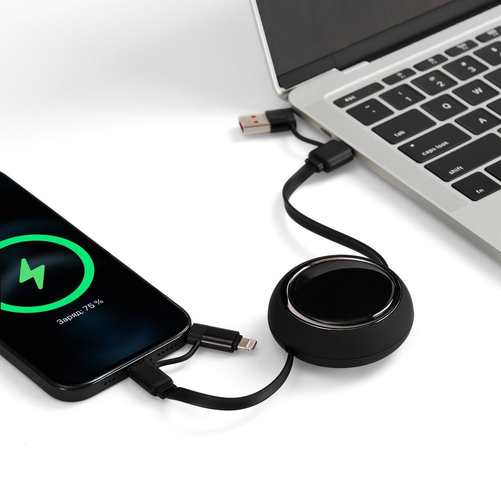 Складной кабель с переходниками pocketCoil, черный — пластик