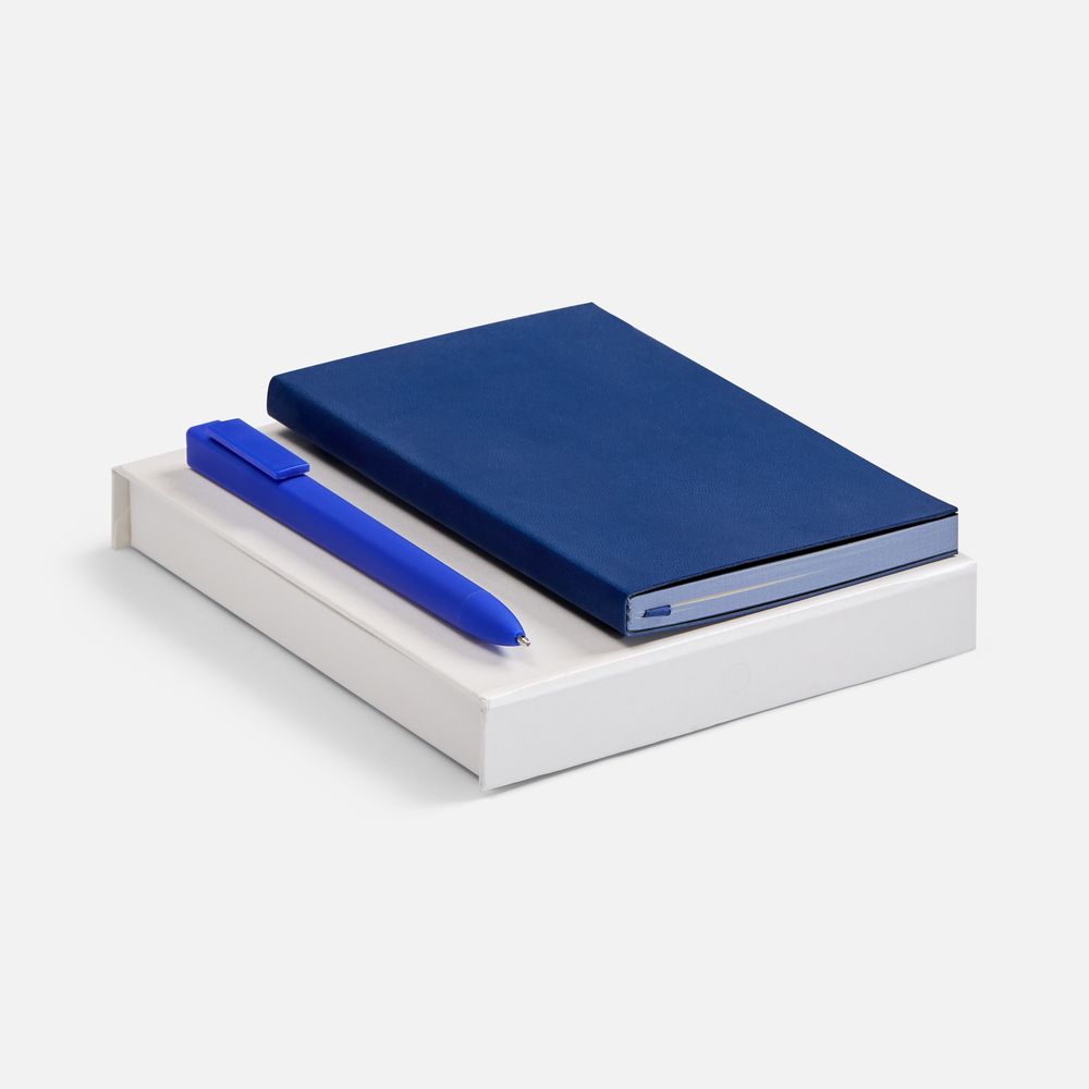 Набор Flat Mini, синий — ежедневник - покрытие софт-тач, покрытие софт-тач; ручка - пластик