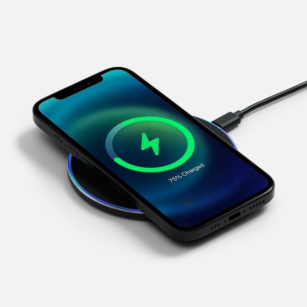 Беспроводное зарядное устройство с подсветкой Lightcore, черное — алюминий; пластик