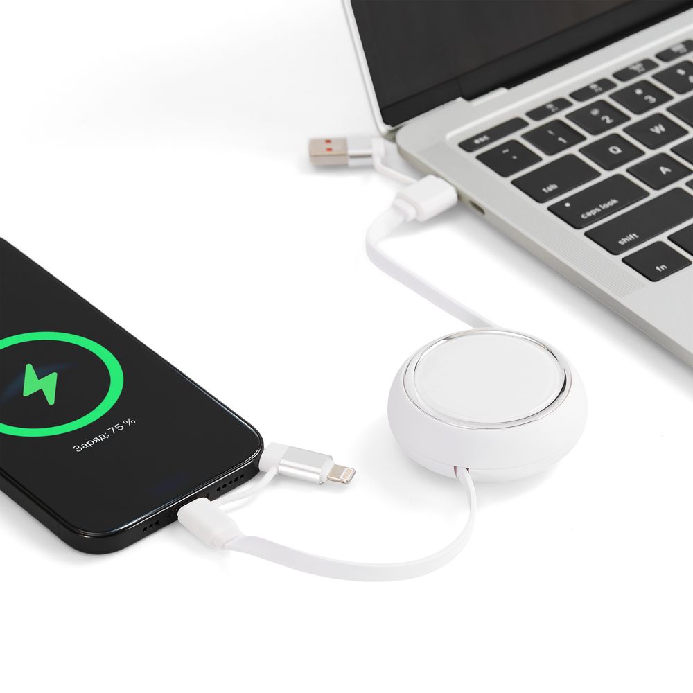 Складной кабель с переходниками pocketCoil, белый — пластик