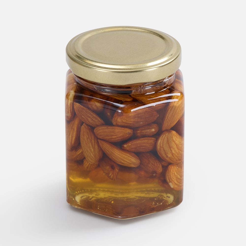 Мед Allnutty, с миндалем — стекло, жесть
